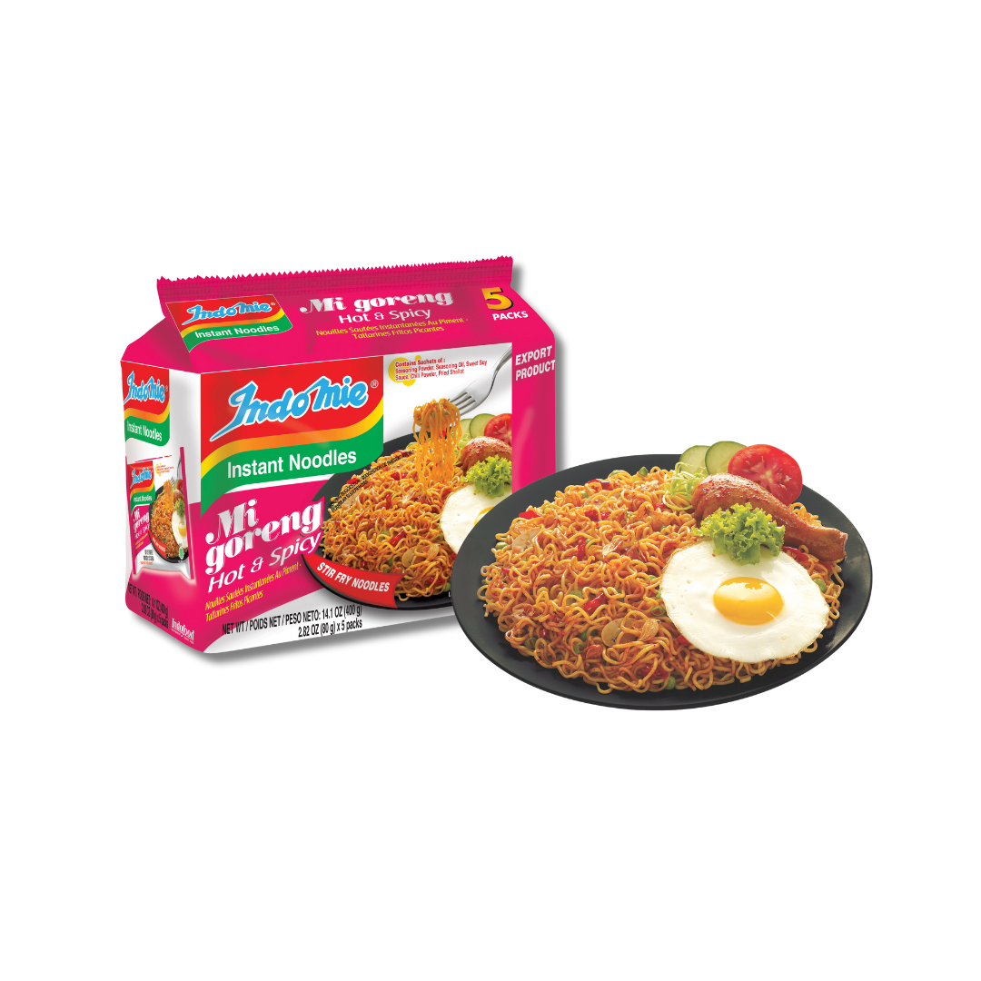 Indomie Mi Goreng Hot & Spicy Flavor 5-pack for a bold and fiery taste