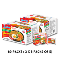 Two boxes of Indomie Mi Goreng Fried Noodles Original flavor, 80 packs total