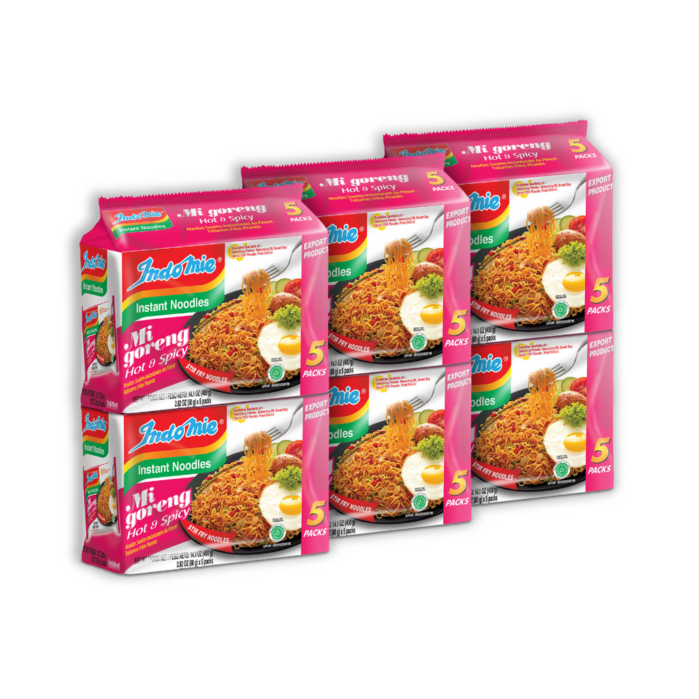 Mi Goreng Hot & Spicy Flavor 30 pack bulk noodles (6 packs of 5)