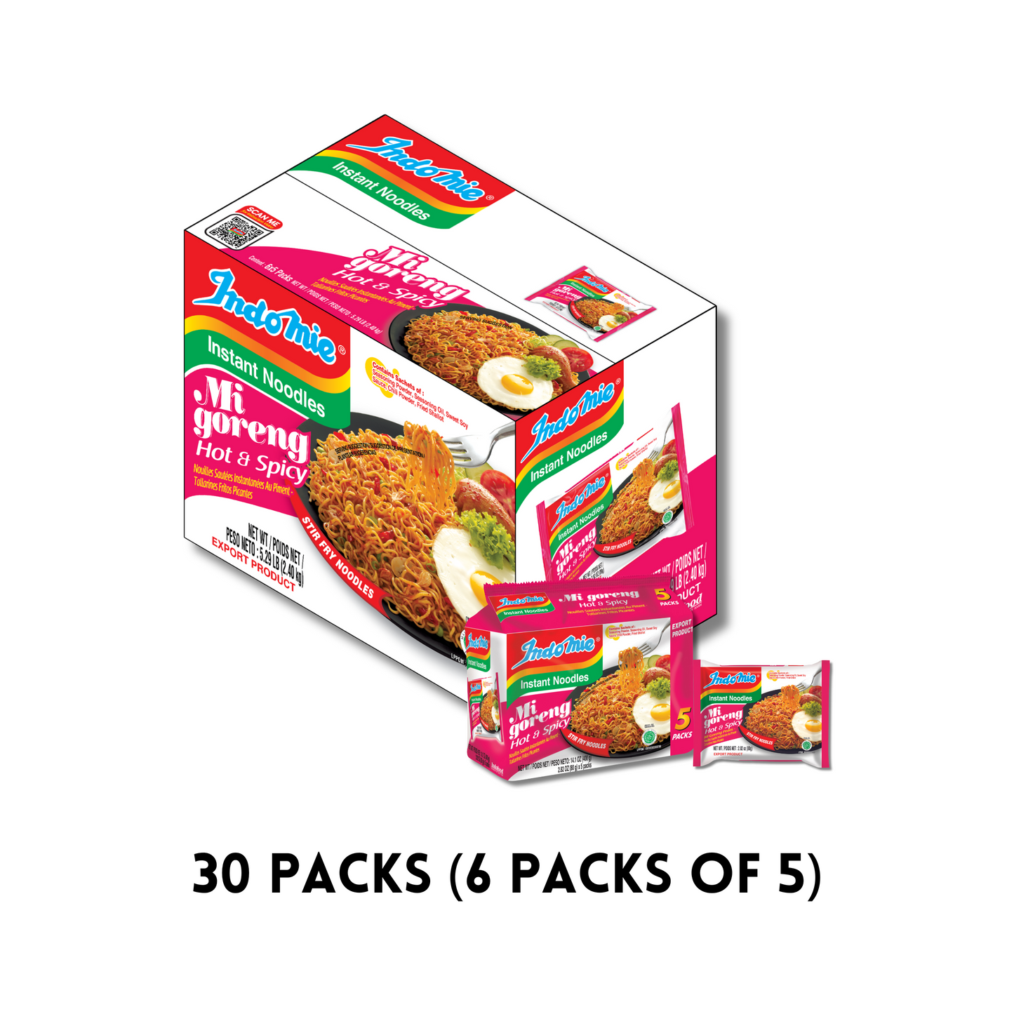 Indomie Mi Goreng Hot & Spicy Flavor instant noodles 30-pack
